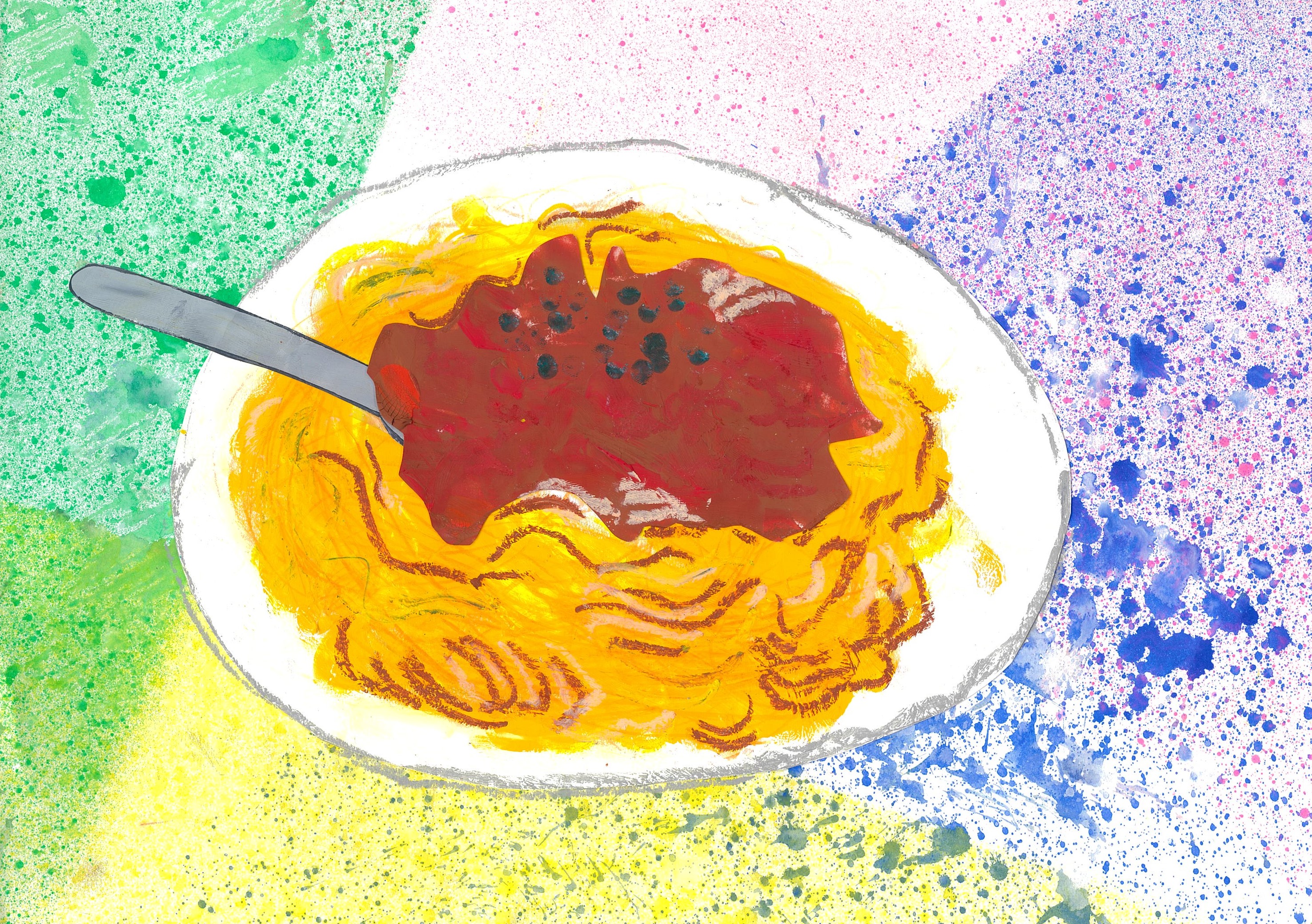 ミートソースたっぷりあつあつパスタ くばらだんだんアートの世界展 久原本家グループ