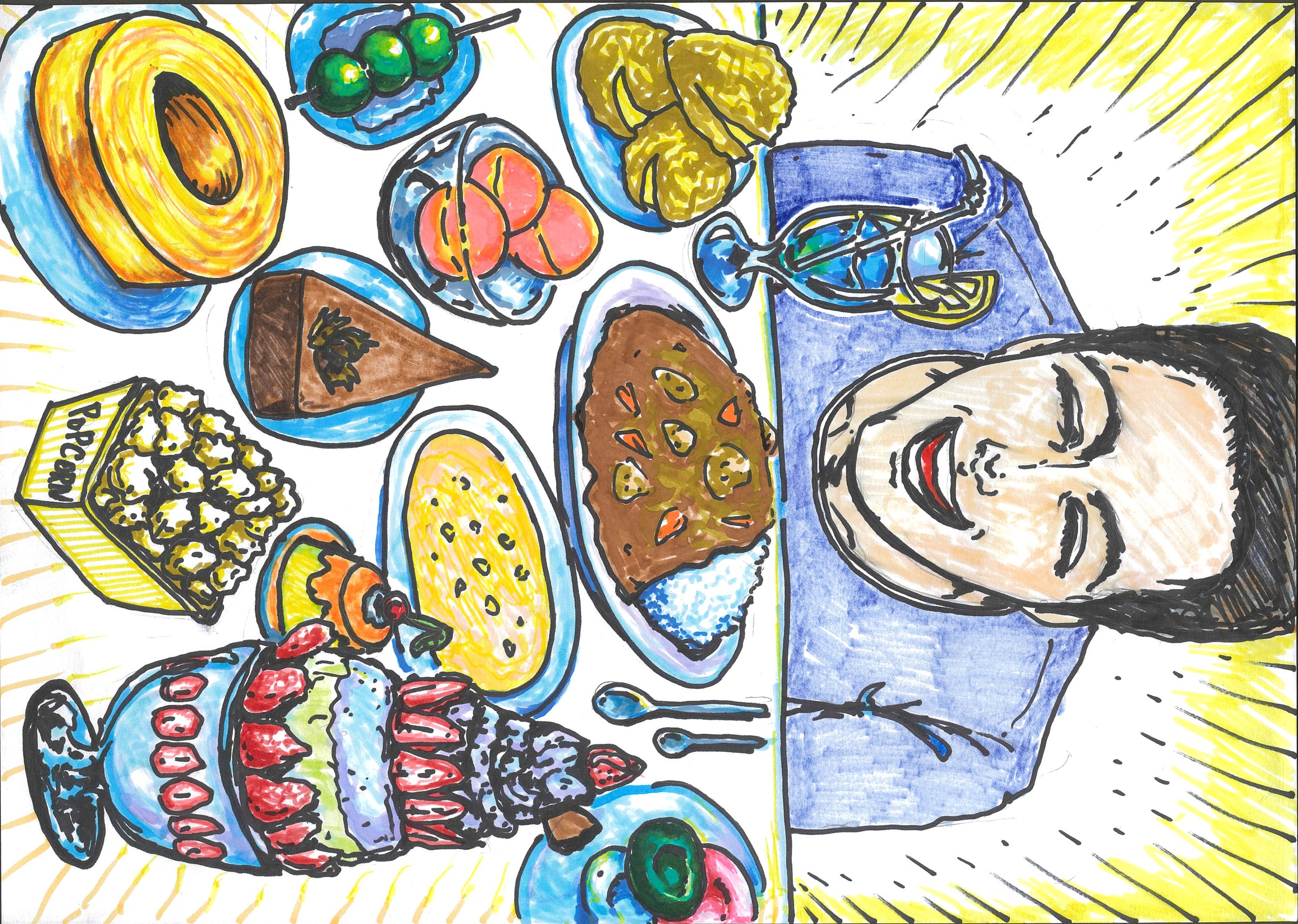 たくさんのおいしいものを前にして、楽しいごちそうパーティー