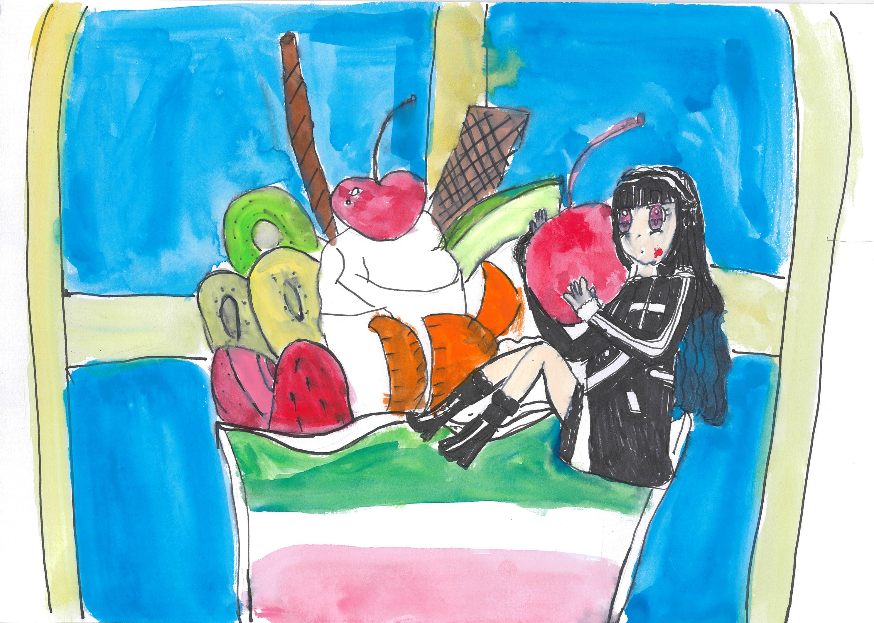 フルーツパフェ　女の子をそえて