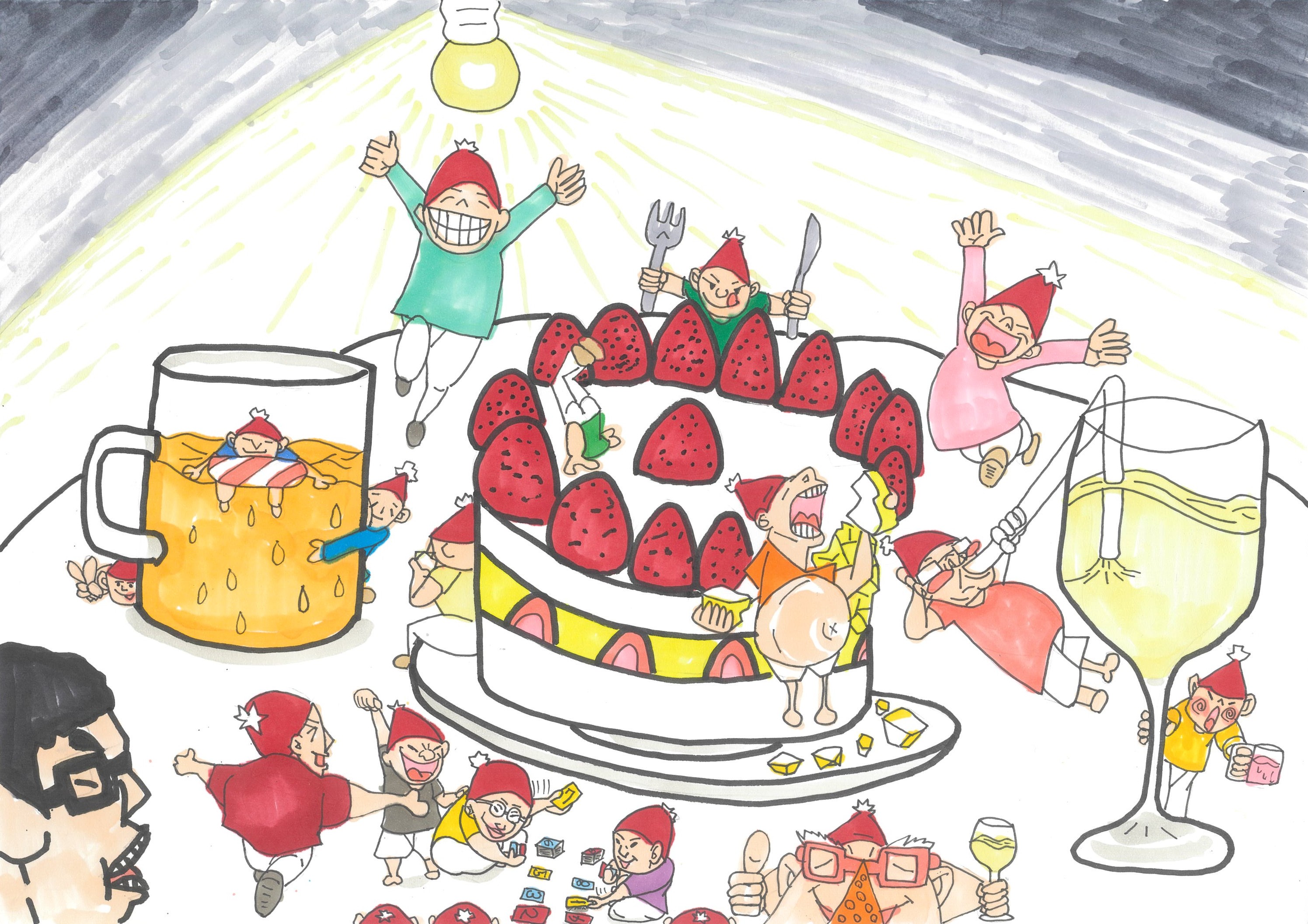 電気をつけたら、食いしん坊達のパーティー