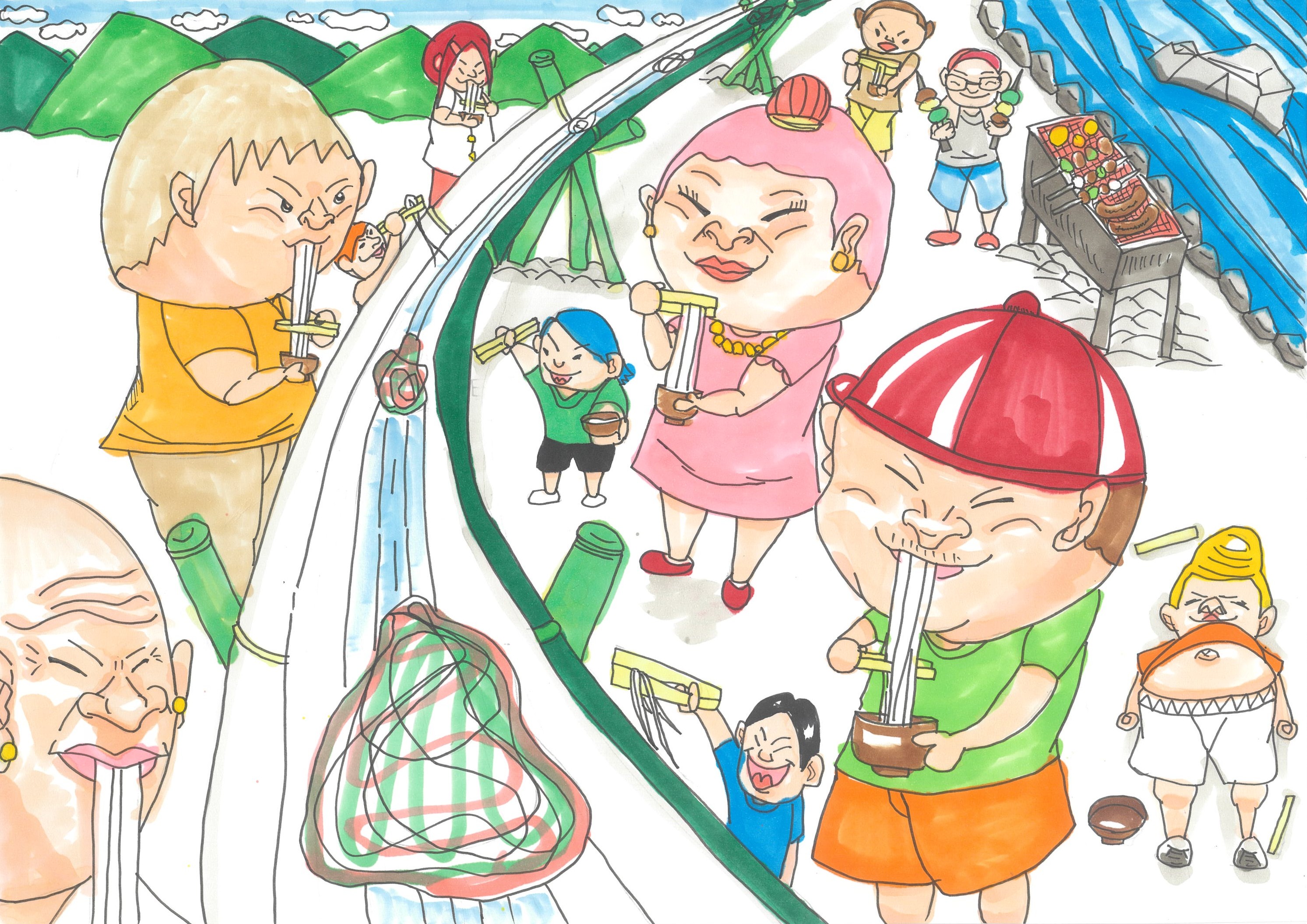 ファミリーで楽しい流しそうめん