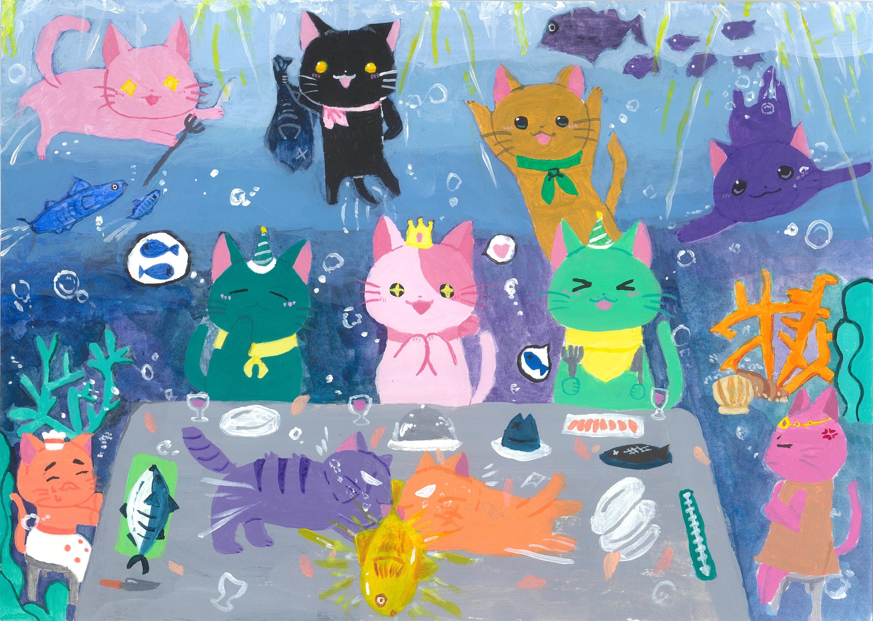 海でおさかなパーティ 作品画像