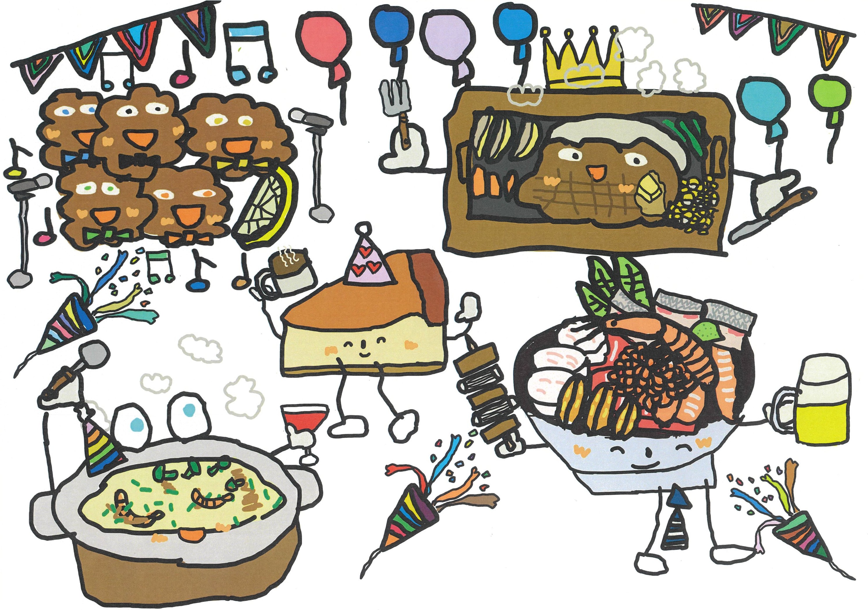 楽しく踊る食べ物たちのパーティー