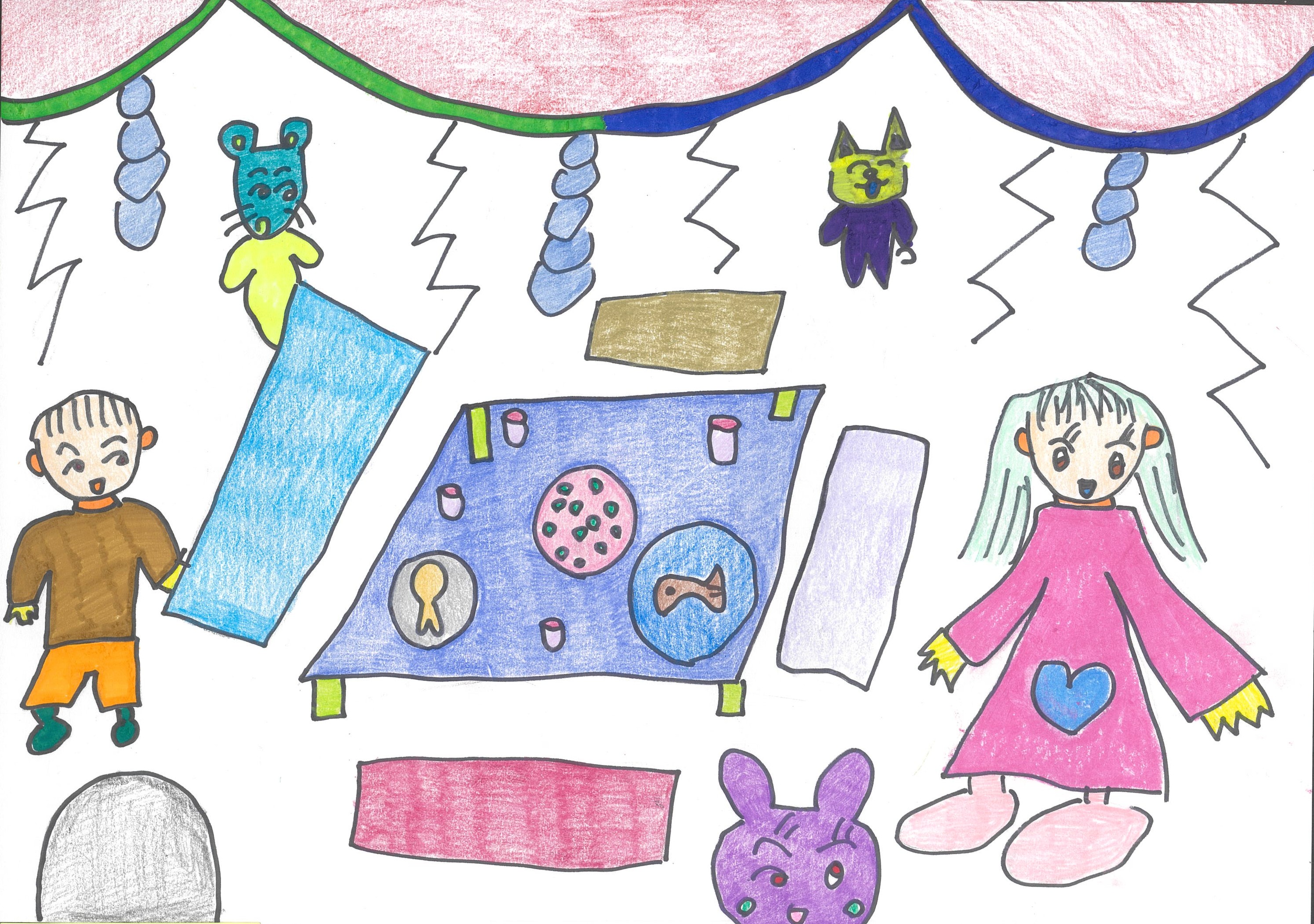 動物達と人間が楽しくもりあがってるところ