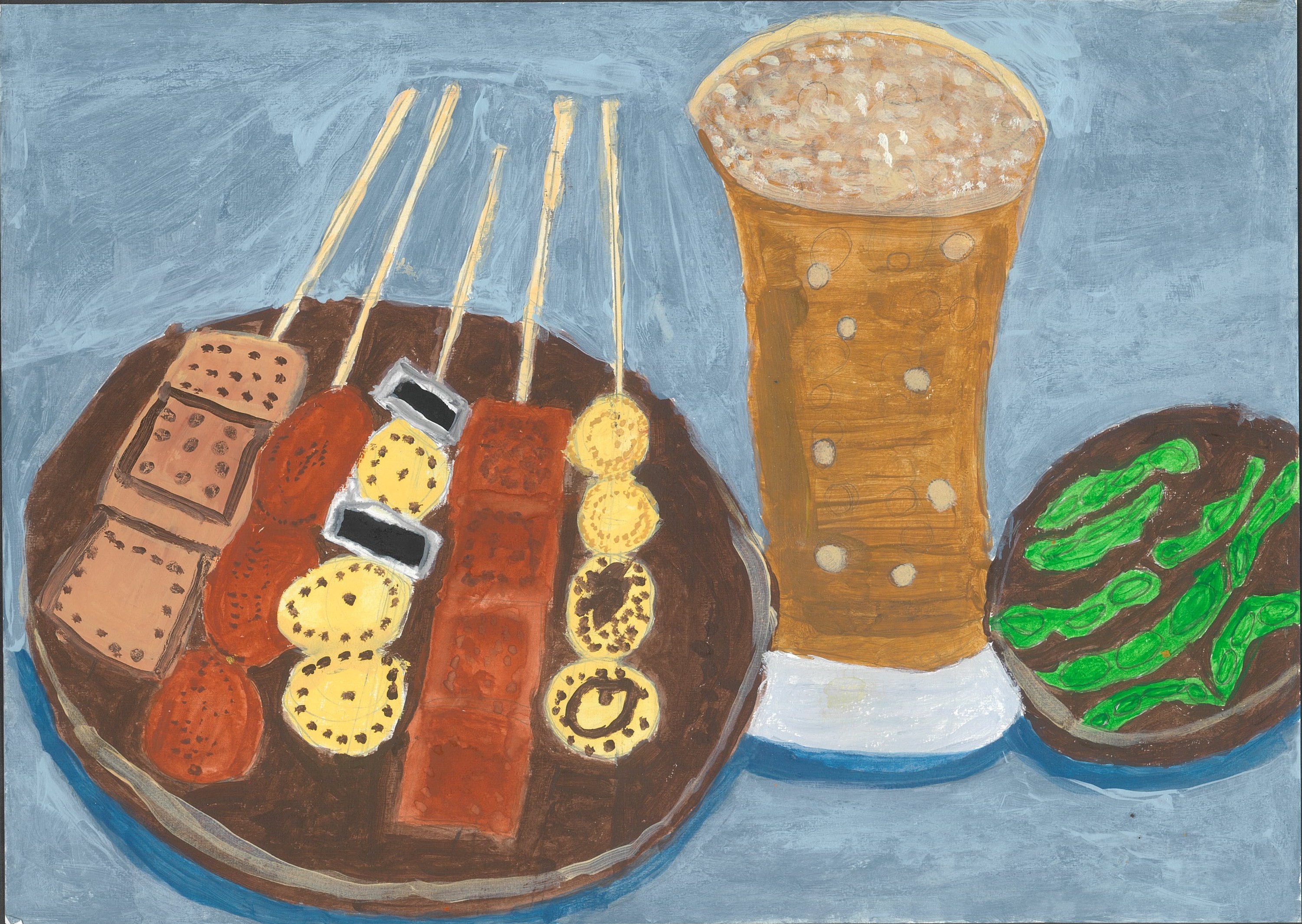 焼き鳥と枝豆とビール