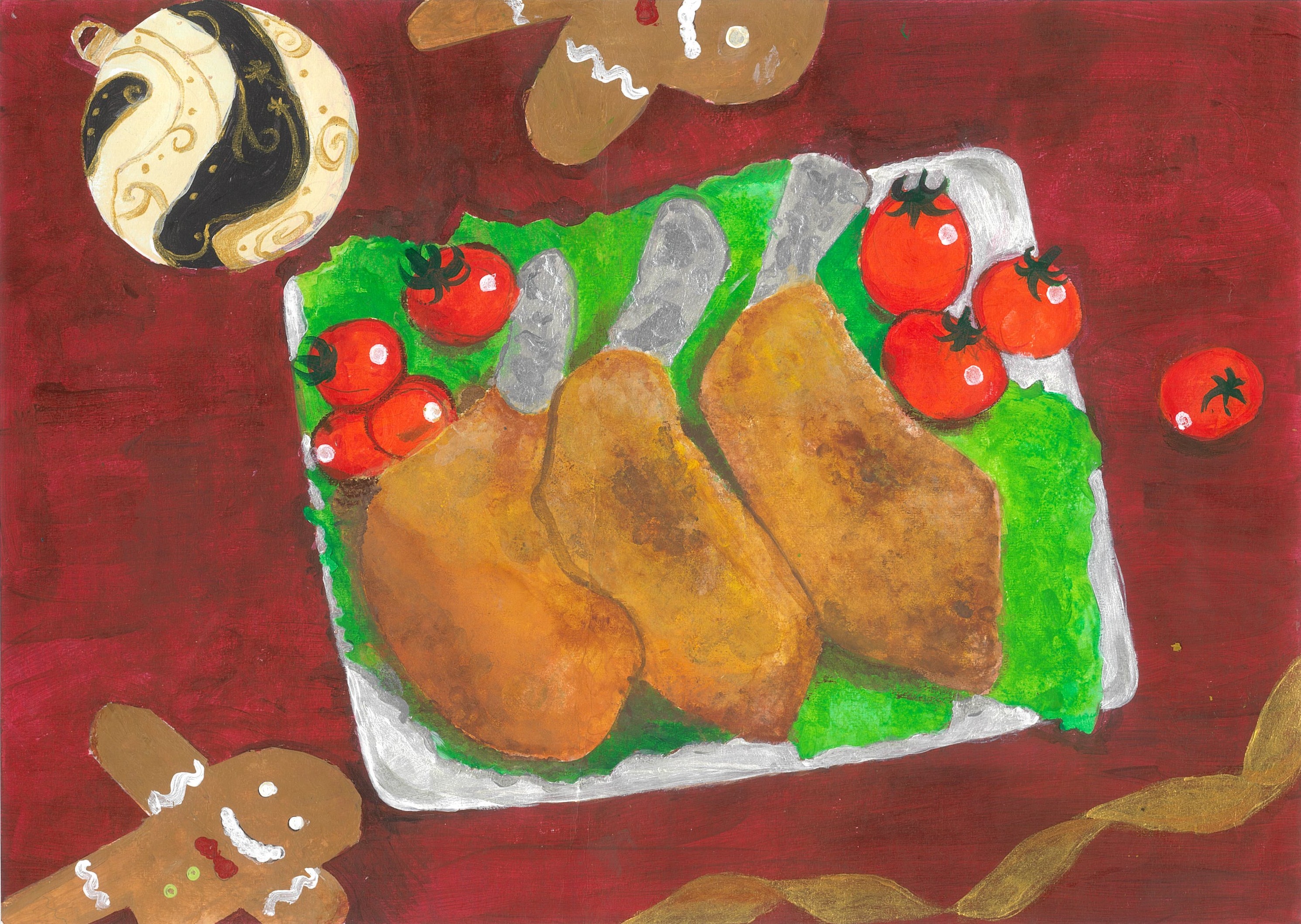 「あ～残念。これは絵だから食えない骨付きチキン」