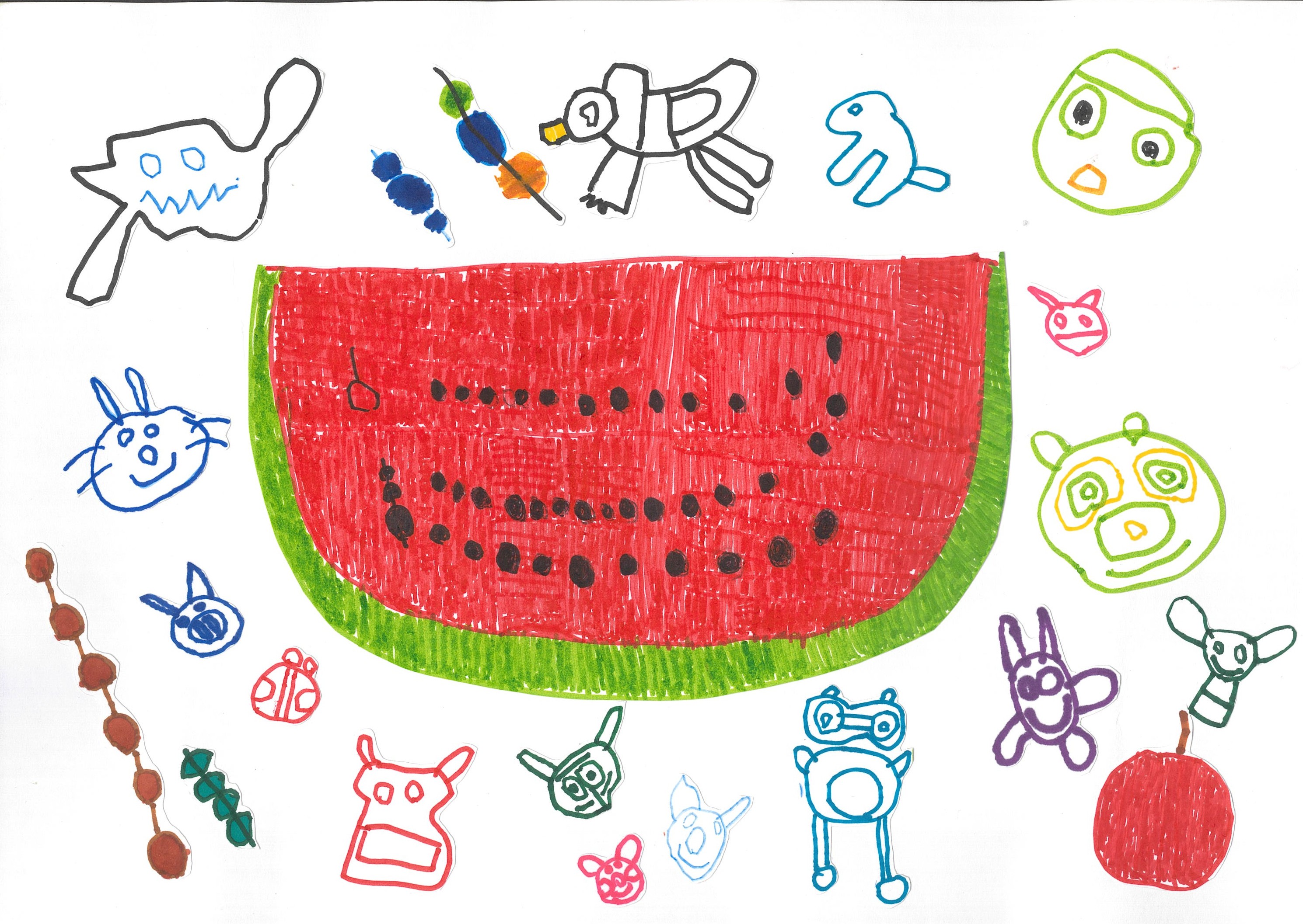 みんなで食べる大きな大きなスイカ 作品画像