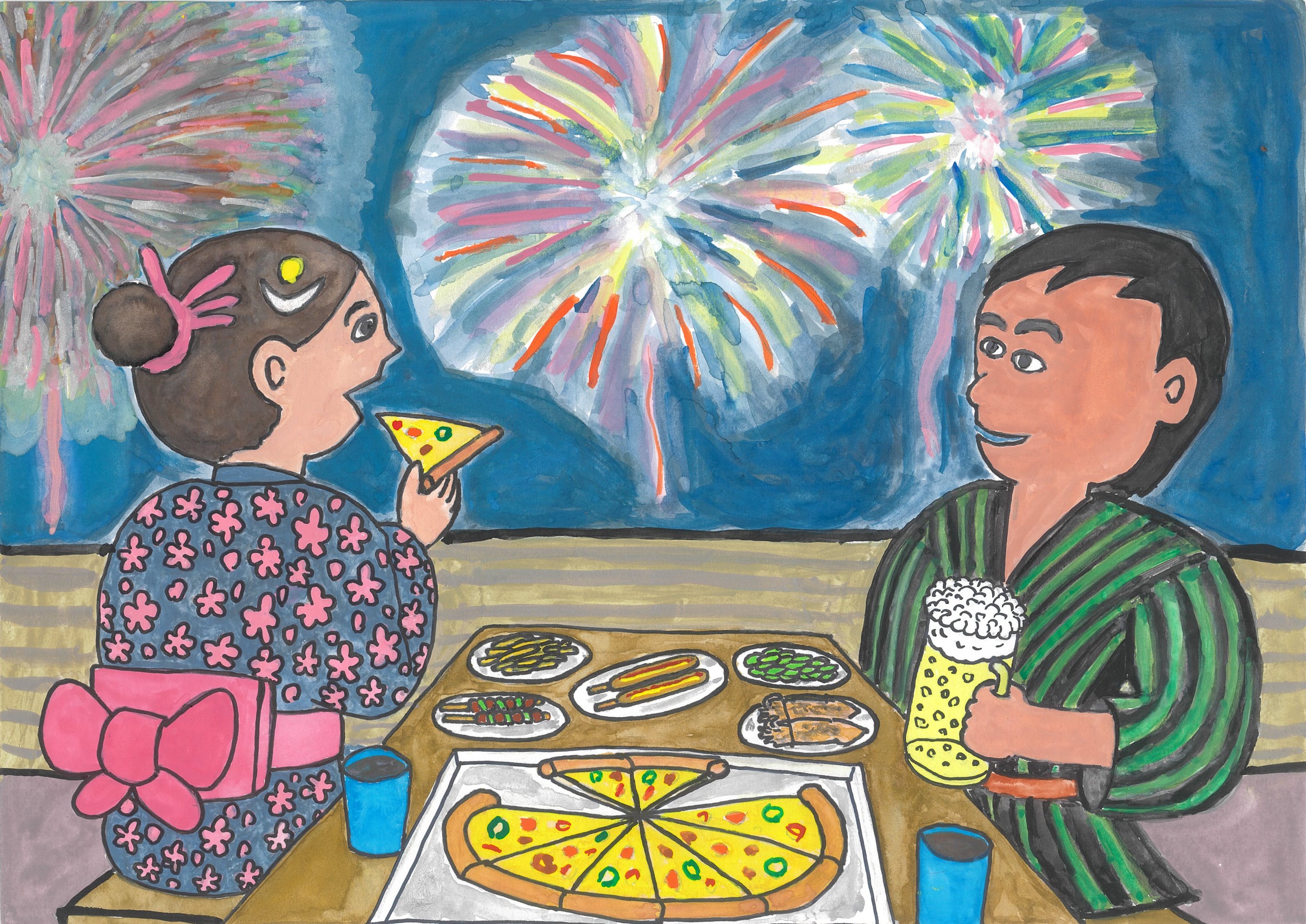 花火を見ながらパーティー