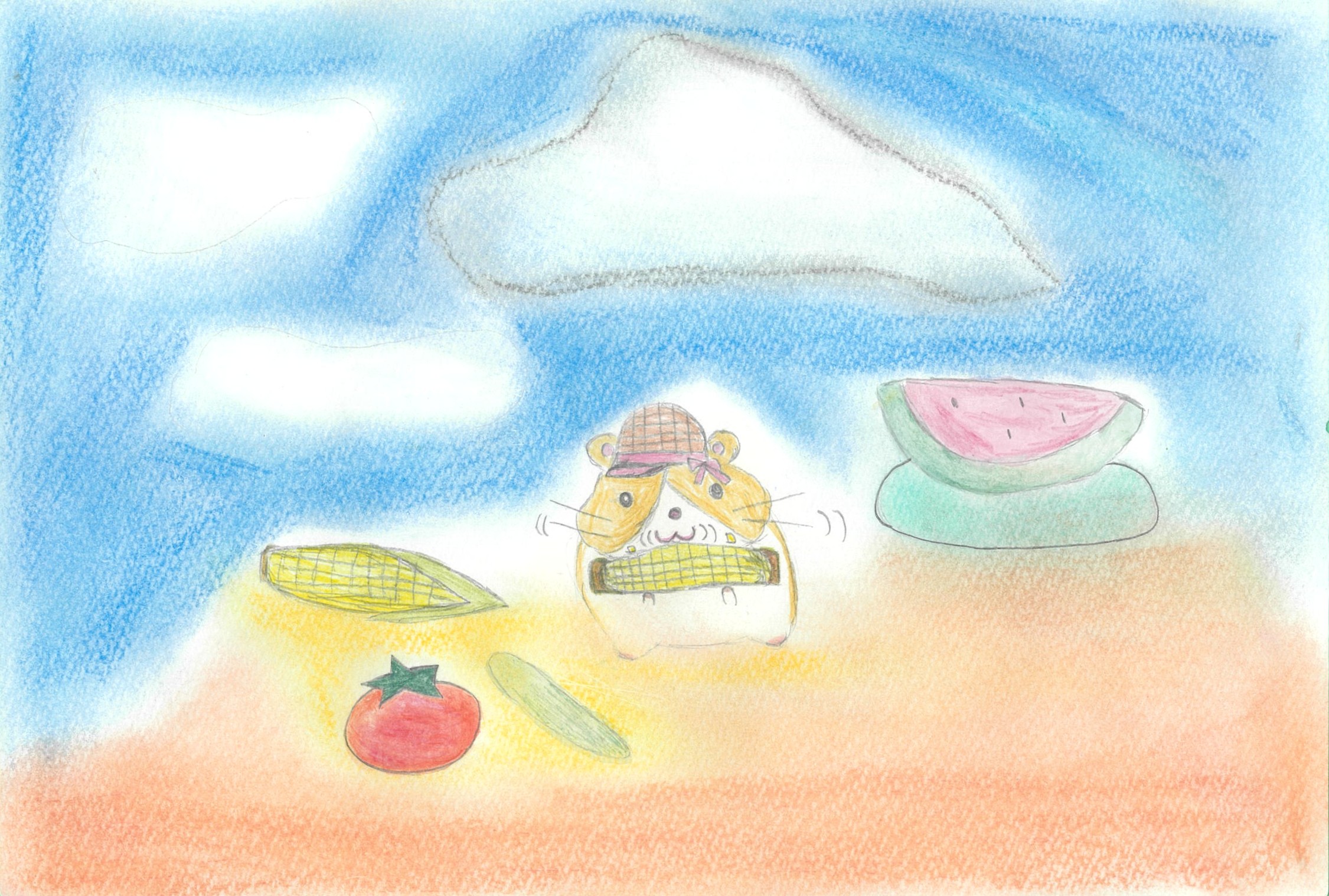 夏野菜を頬張るハムちゃん