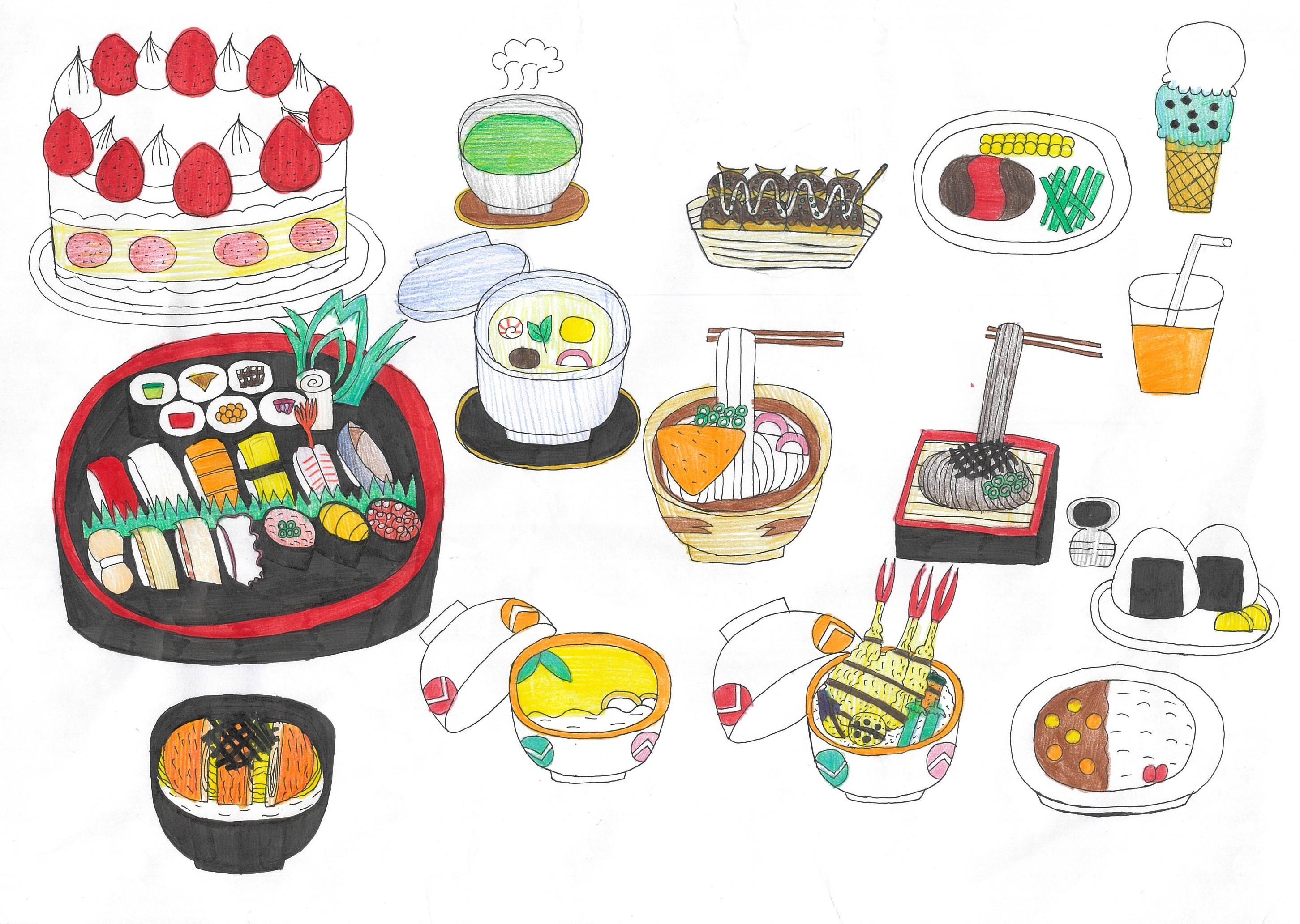 いろいろな食べものと飲みもの